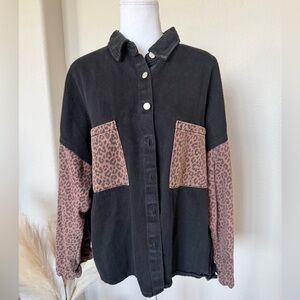 Cotton Black and Brown Leopard Print Jacket